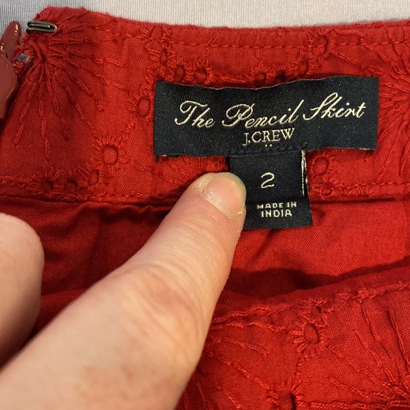 J. Crew Factory Red Pencil Skirt With Lace Overlay - Picture 6 of 8
